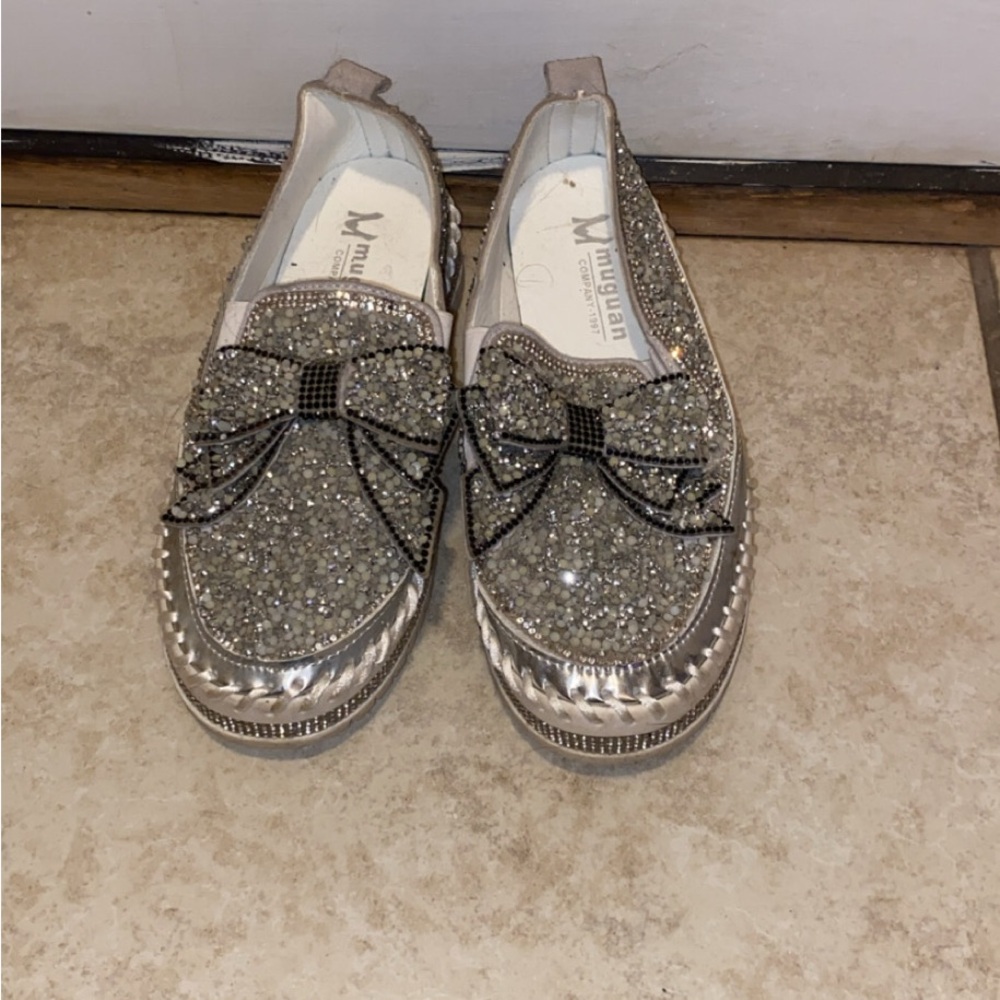 Silver Glitter Slip-On Women's Shoes